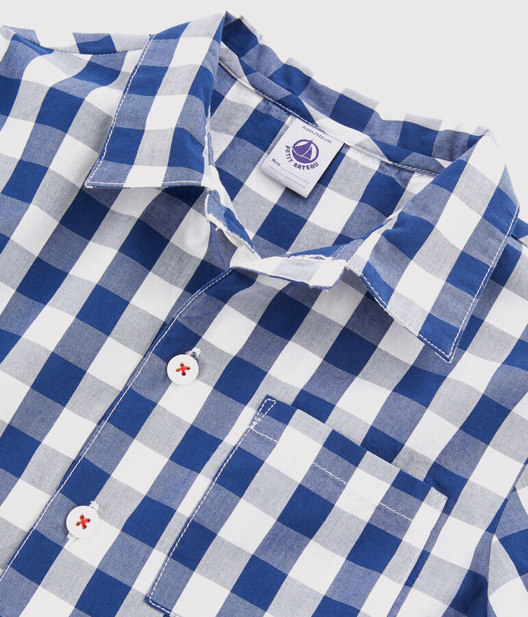 Kinderpyjama aus Twill mit Karo-Muster f&uuml;r Jungen blau MEDIEVAL/weiss MARSHMALLOW