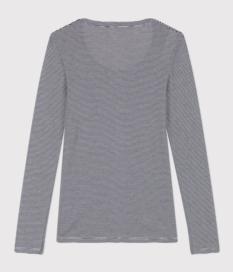 K&ouml;rpernahes Damen-T-Shirt aus leichter gestreifter Baumwolle blau SMOKING/weiss MARSHMALLOW