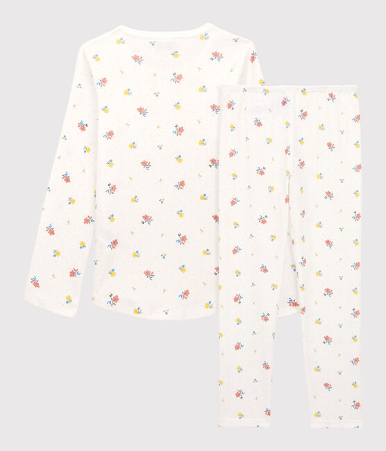 Kinderpyjama aus Baumwolle für Mädchen weiss MARSHMALLOW/weiss MULTICO
