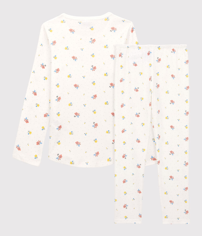 Kinderpyjama aus Baumwolle f&uuml;r M&auml;dchen weiss MARSHMALLOW/weiss MULTICO