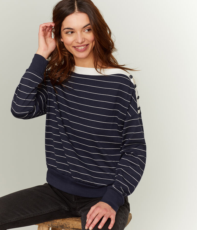 Lang&auml;rmliger Sweater f&uuml;r Damen blau/weiss