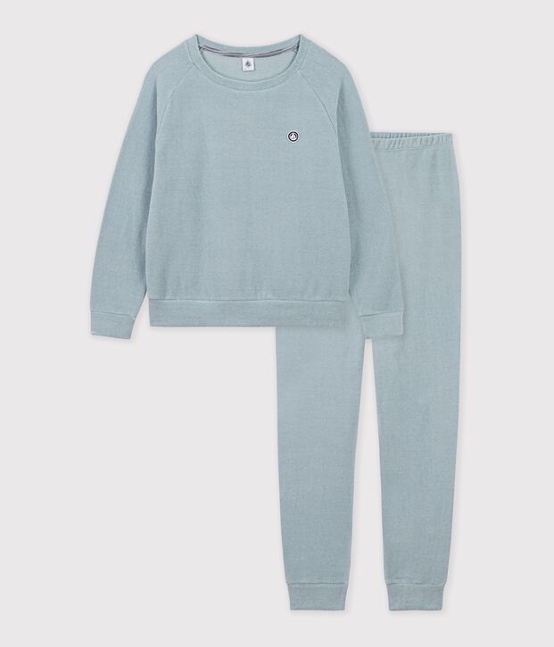 Damen-Pyjama aus einfarbigem Baumwoll-Frottee SEDUMBLUE