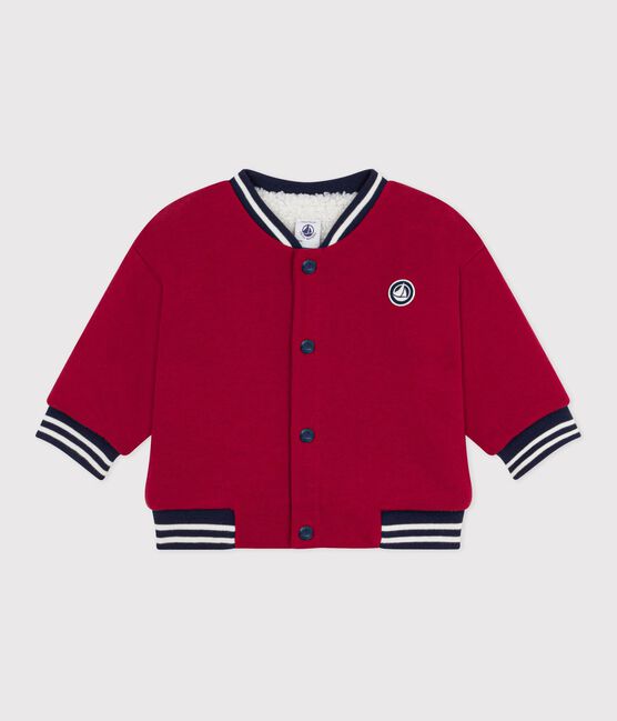 Baby College-Jacke aus einfarbiger Baumwolle und Sherpa AMARANTE