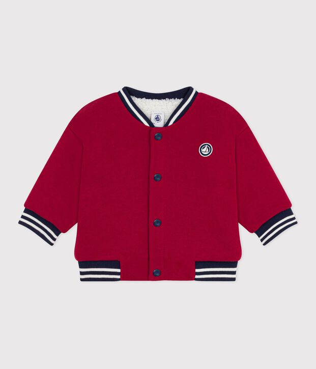 Baby College-Jacke aus einfarbiger Baumwolle und Sherpa rot