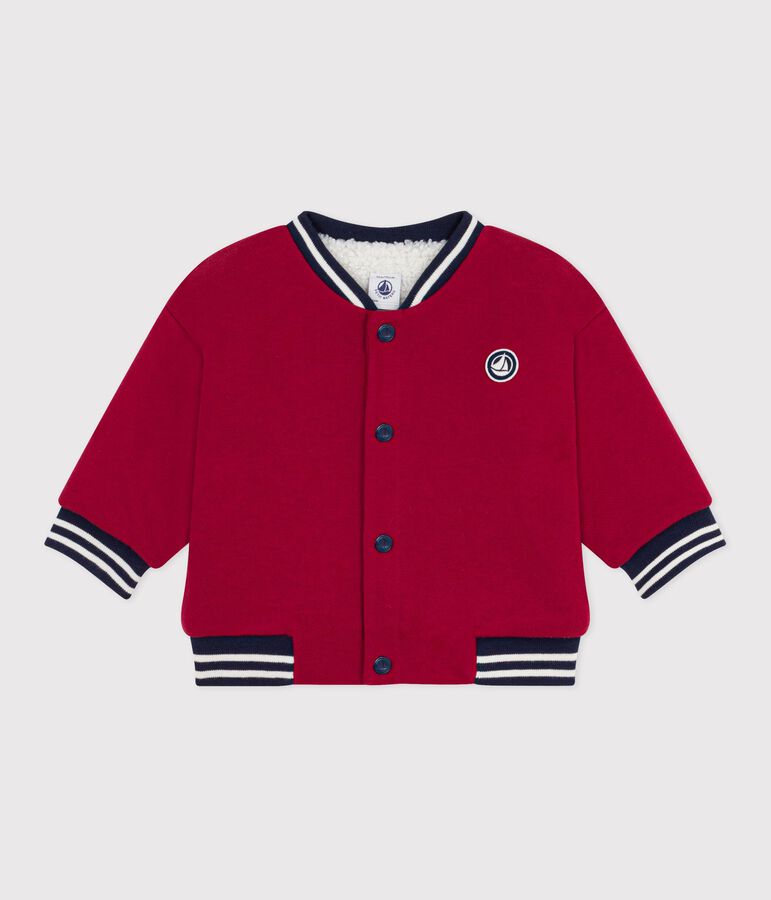 Baby College-Jacke aus einfarbiger Baumwolle und Sherpa rot