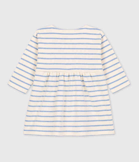 Langärmeliges Babykleid aus Baumwolle mit Marinestreifen weiss AVALANCHE/ SKY CHINE