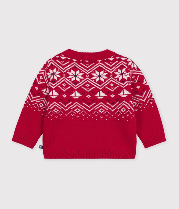 Baby-Pullover aus Wolle und Baumwolle mit Jacquard-Muster rot/vielfarbig