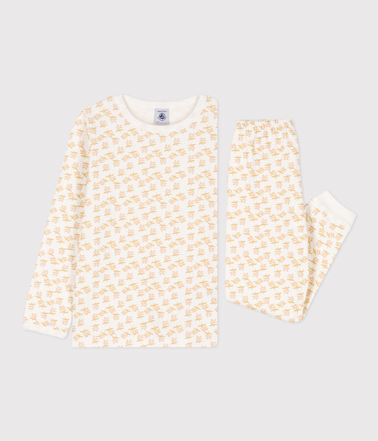 Kinderpyjama aus Doppeljersey mit Blumenmotiv f&uuml;r M&auml;dchen weiss/vielfarbig