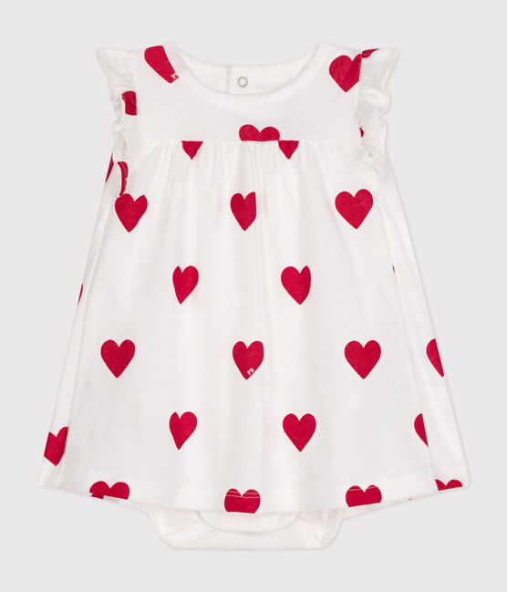 Body-Kleid aus Bio-Baumwolle mit Herzmuster für Babys weiss MARSHMALLOW/rot TERKUIT