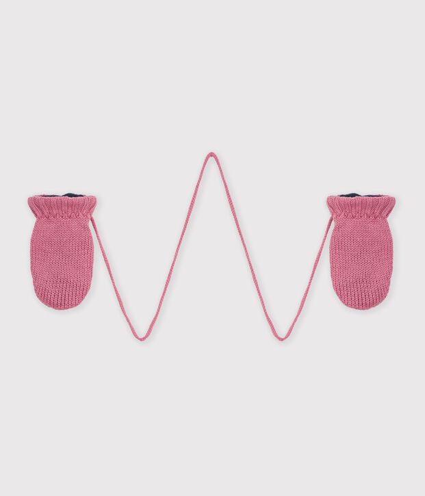 Einfache, gestrickte Babyf&auml;ustlinge mit Fleecefutter rosa
