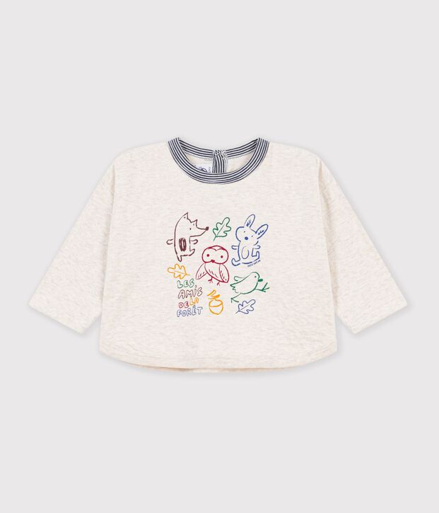 Lang&auml;rmeliges Baby T-Shirt aus einfarbiger Baumwolle mit Motiv MONTELIMAR CHINE