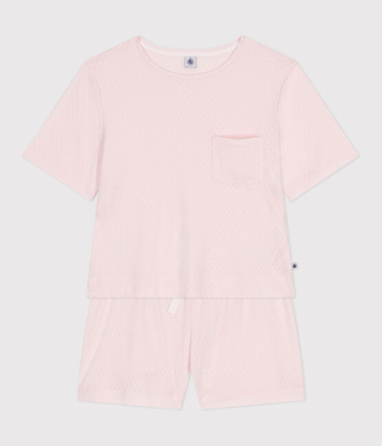 Damen-Kurzpyjama aus Baumwolle rosa FLEUR
