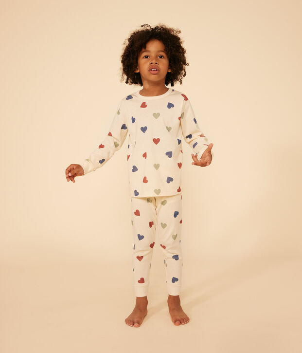 Kinderpyjama aus Baumwolle mit Herz-Printmotiv naturfarben/vielfarbig