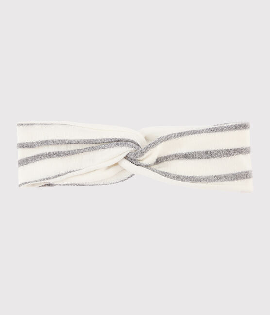 Baby-Haarband mit Streifen für Mädchen weiss MARSHMALLOW/grau ARGENT