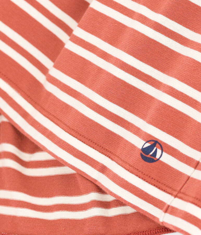 Kurz&auml;rmeliges gestreiftes M&auml;dchenkleid aus Baumwolle braun/naturfarben