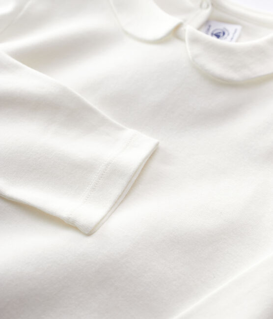 Langärmeliges Kinder-T-Shirt aus Baumwolle für Mädchen weiss MARSHMALLOW