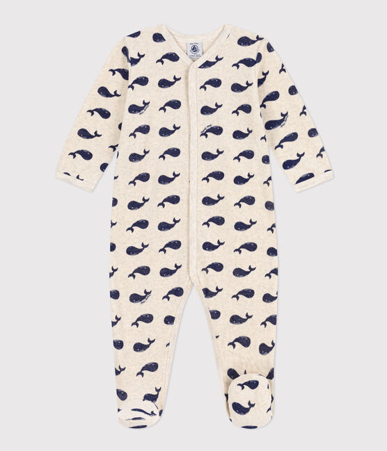 Baby-Strampler aus Samt mit Walmotiv beige MONTELIMAR/blau MEDIEVAL