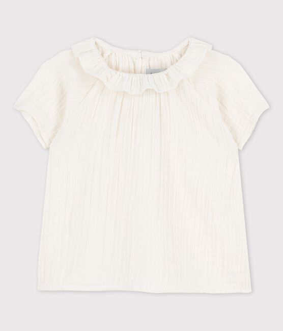 Kurzärmelige Baby-Bluse aus Bio-Musselin-Stoff weiss MARSHMALLOW
