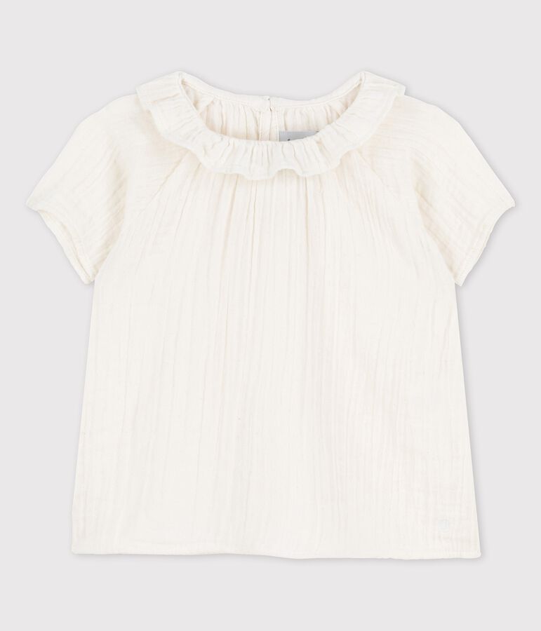 Kurz&auml;rmelige Baby-Bluse aus Bio-Musselin-Stoff weiss