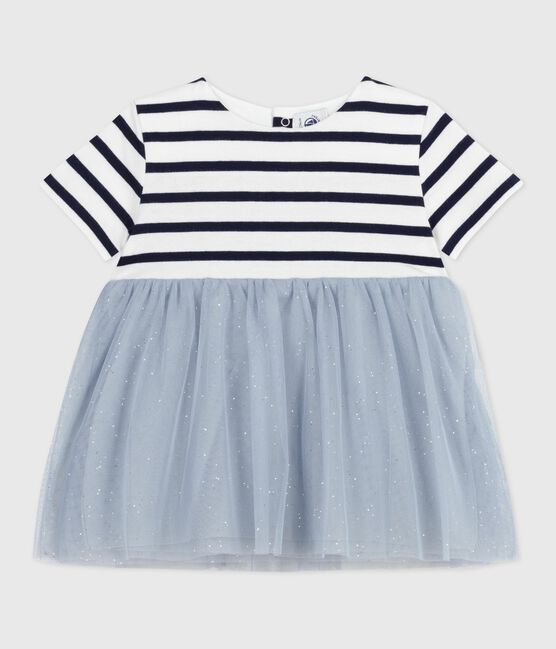 Kurzärmeliges Baby-Kleid aus zwei Stoffen CO2/ MULTICO