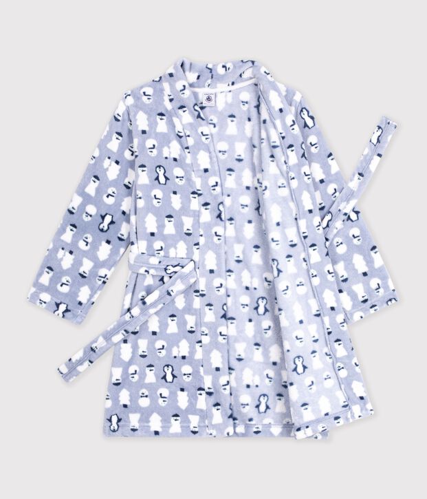 Kinder-Bademantel aus gemustertem Fleece blau/vielfarbig