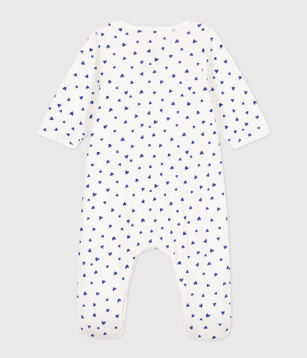 Baby-Bodyjama aus Doppeljersey mit Herzmotiv weiss/blau