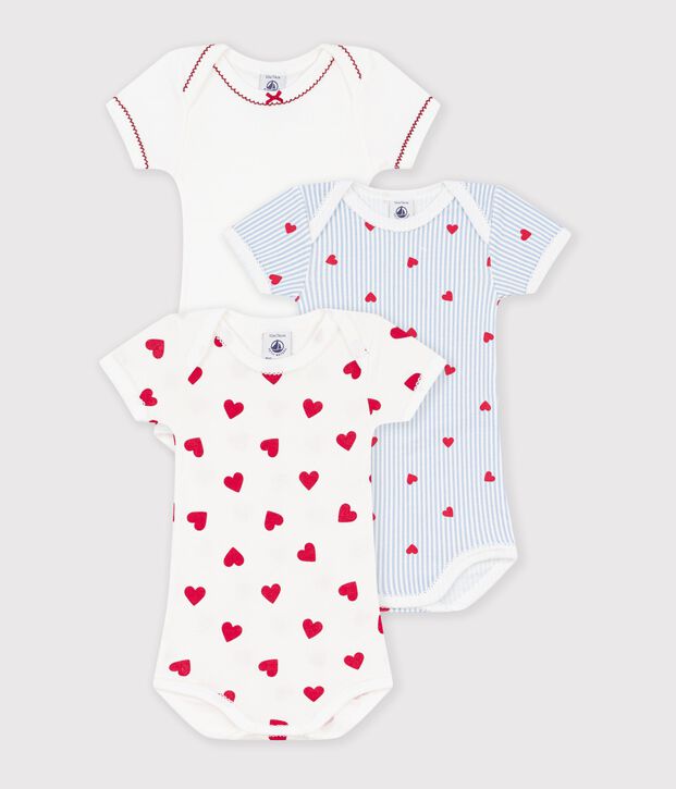 Set kurz&auml;rmeliger Baby-Bodys aus Baumwolle mit Herzmotiv vielfarbig