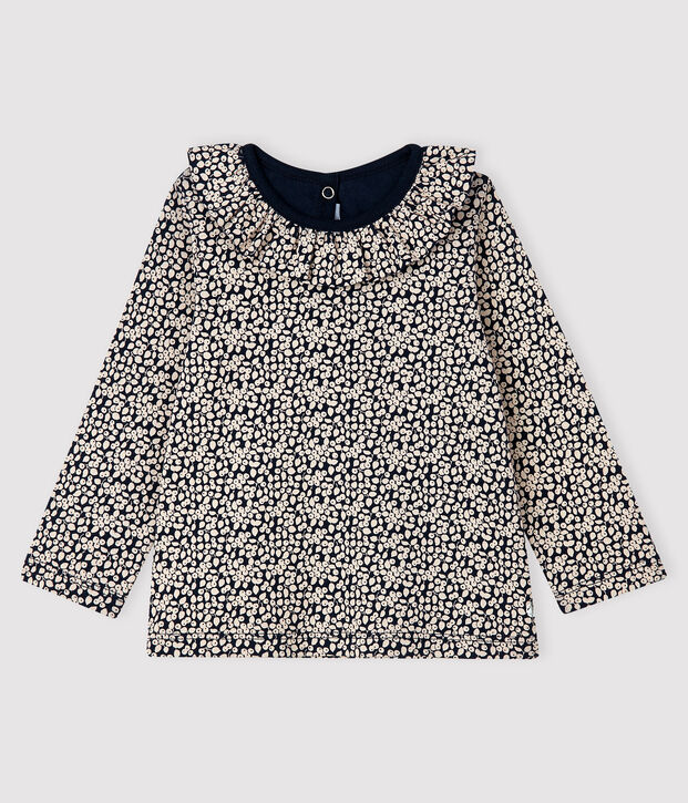 Lang&auml;rmelige Baby-Bluse f&uuml;r M&auml;dchen blau/weiss