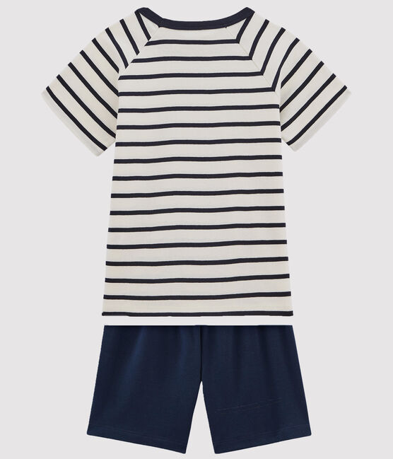 Kurzpyjama aus Rippstrick mit Matrosenmuster weiss MARSHMALLOW/blau SMOKING