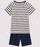 Kurzpyjama aus Rippstrick mit Matrosenmuster weiss MARSHMALLOW/blau SMOKING