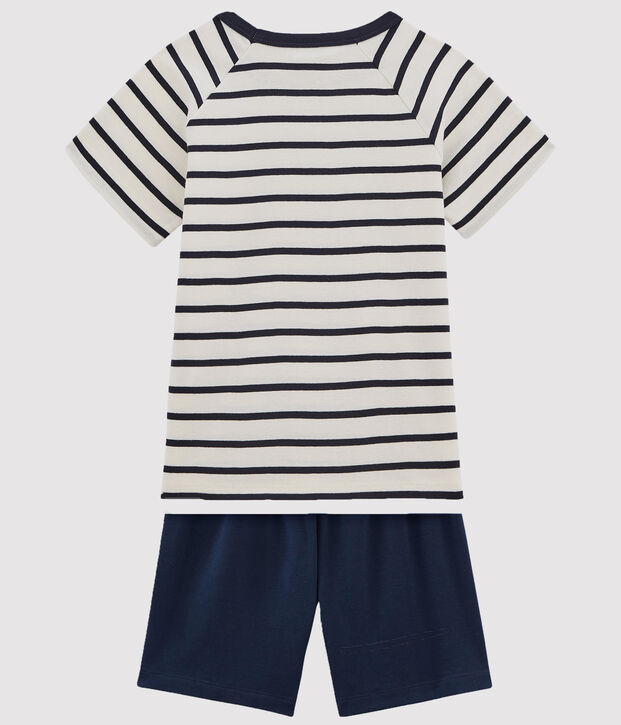 Kurzpyjama aus Rippstrick mit Matrosenmuster weiss/blau