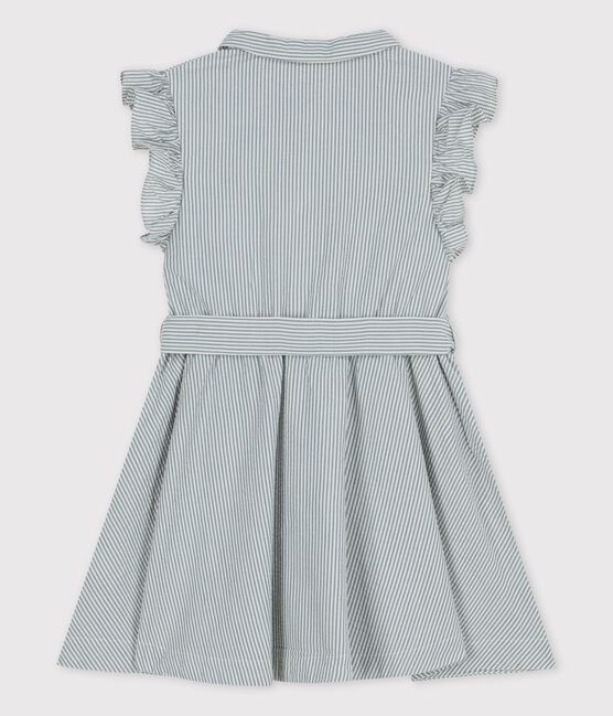 Ärmelloses Kinder-Kleid aus Bio-Seersucker für Mädchen blau BRUT/weiss MARSHMALLOW