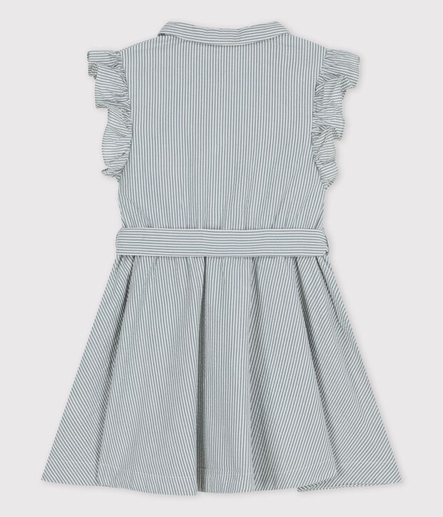 &Auml;rmelloses Kinder-Kleid aus Bio-Seersucker f&uuml;r M&auml;dchen gr&uuml;n/weiss