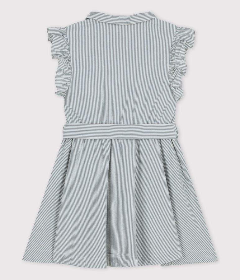&Auml;rmelloses Kinder-Kleid aus Bio-Seersucker f&uuml;r M&auml;dchen blau BRUT/weiss MARSHMALLOW