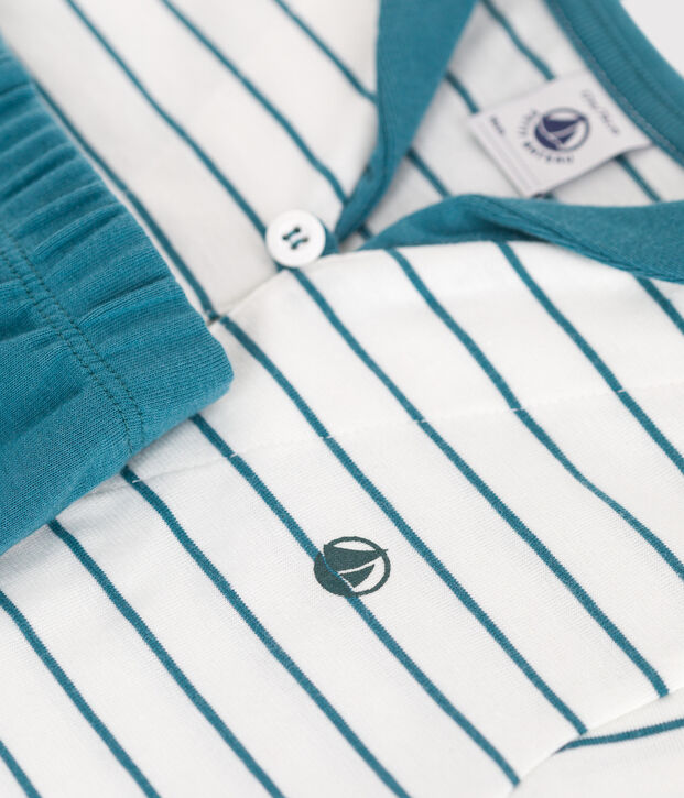 2-teiliges Baby-Set aus Baumwolle, gestreiftes T-Shirt und einfarbige Shorts gr&uuml;n/gr&uuml;n