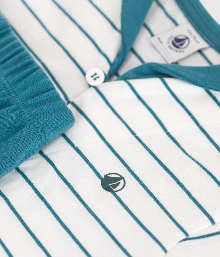 2-teiliges Baby-Set aus Baumwolle, gestreiftes T-Shirt und einfarbige Shorts weiss/gr&uuml;n