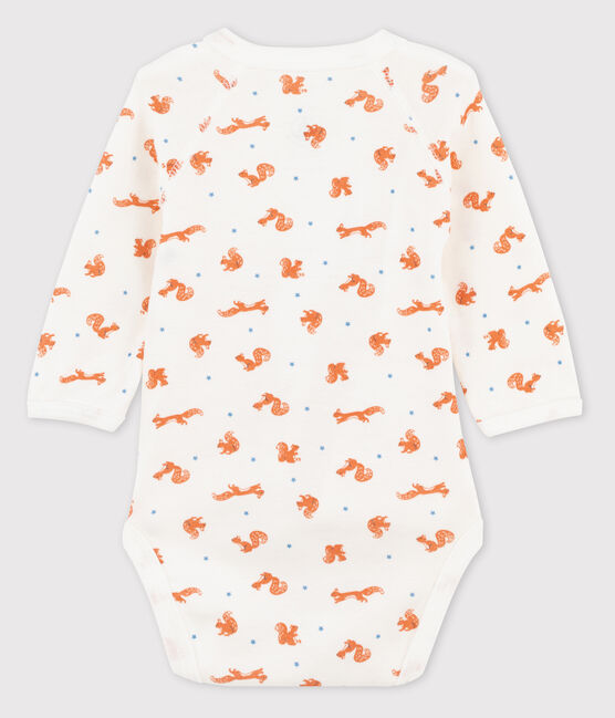 Langärmeliger Wickelbody für Babys mit Eichhörnchenmotiv weiss MARSHMALLOW/weiss MULTICO