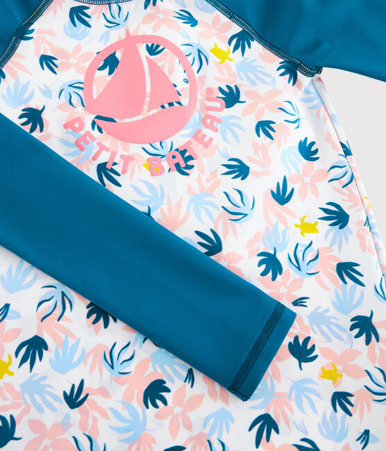 Kinder-T-Shirt mit UV-Schutz aus recycelten Materialien für Mädchen blau MYKONOS/naturfarben MULTICO