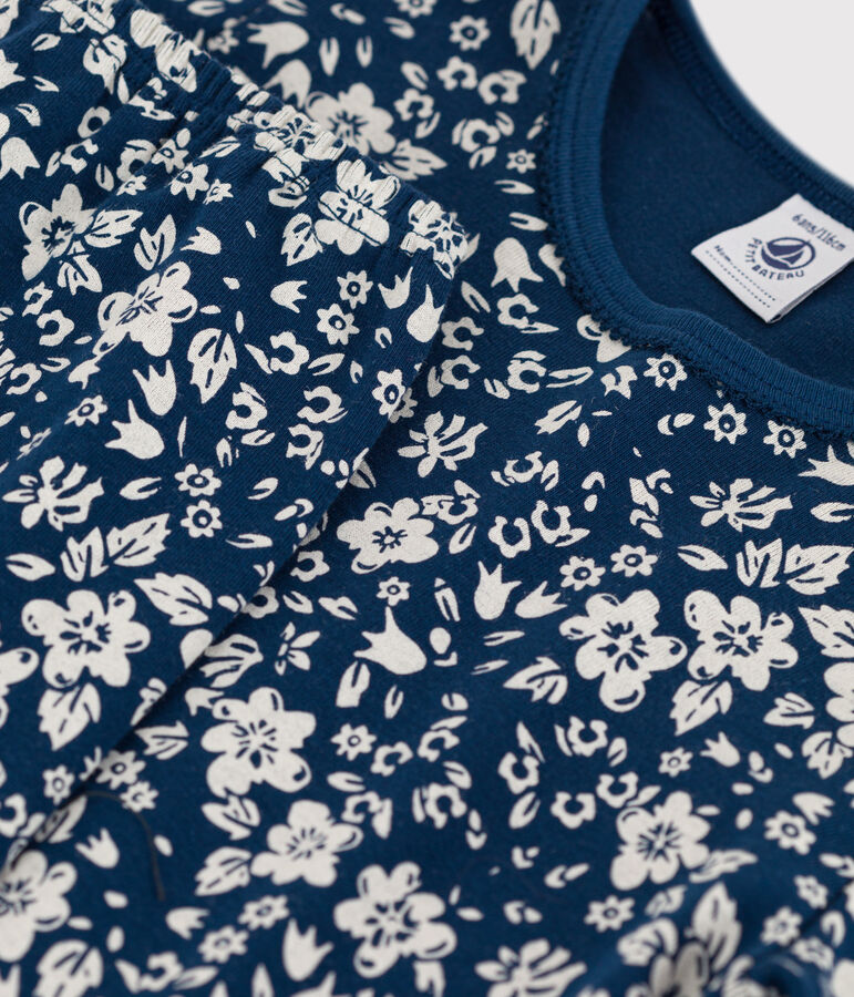 Kinderpyjama aus Baumwolle mit Blumenmotiv f&uuml;r M&auml;dchen blau/weiss
