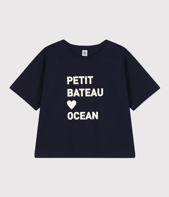 Weites Damen-T-Shirt LE BOXY aus Baumwolle blau SMOKING