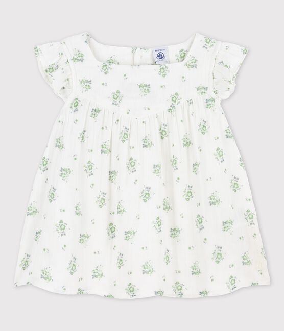 Gemusterte Bluse aus Bio-Musselin-Stoff für Mädchen weiss MARSHMALLOW/weiss MULTICO