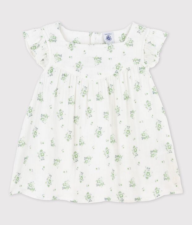 Gemusterte Bluse aus Bio-Musselin-Stoff f&uuml;r M&auml;dchen weiss/vielfarbig