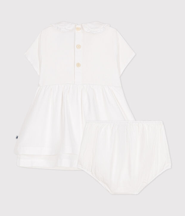 Baby-Kleid und Bloomer aus Baumwoll-Piqu&eacute; weiss
