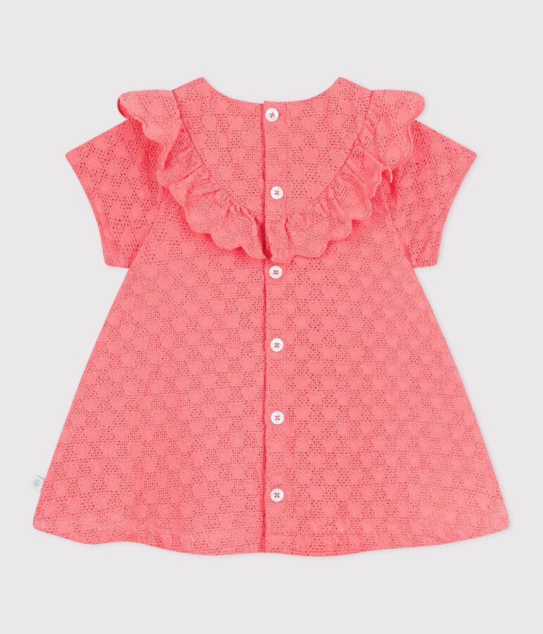 Kurz&auml;rmeliges Baby-Kleid aus Lochspitze mit Herzmotiven rosa