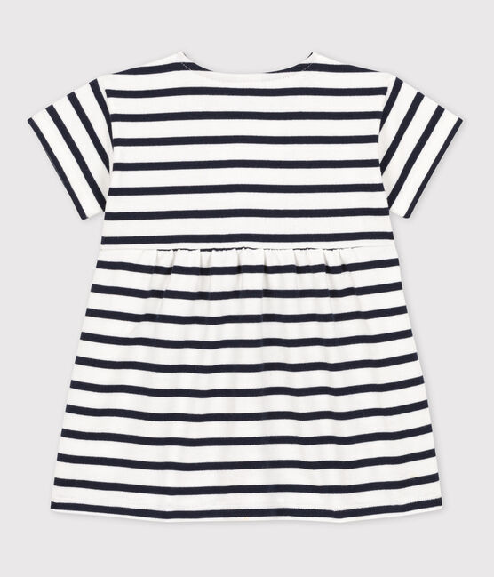 Kurzärmeliges Baby-Kleid aus dichtem Jersey für Mädchen weiss MARSHMALLOW/blau SMOKING