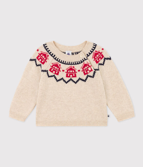 Baby-Jacquard-Pullover aus Woll und Baumwollstrick beige MONTELIMAR/weiss MULTICO