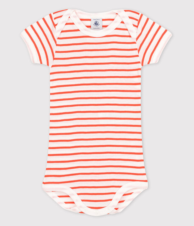 Kurz&auml;rmeliger Baby-Body f&uuml;r M&auml;dchen weiss/orange
