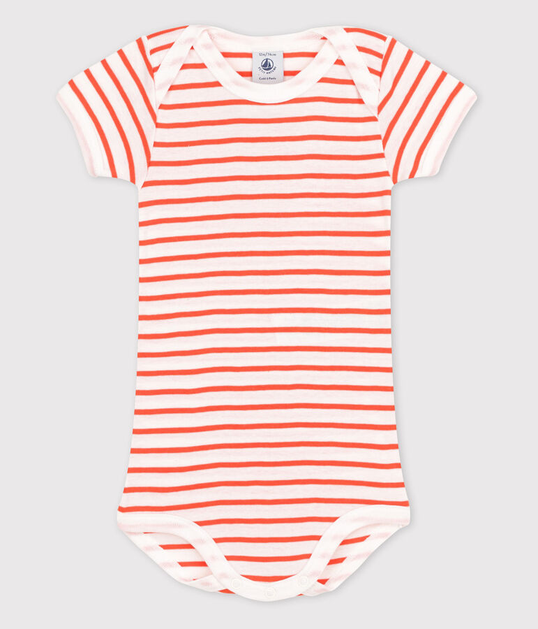 Kurz&auml;rmeliger Baby-Body f&uuml;r M&auml;dchen weiss/orange