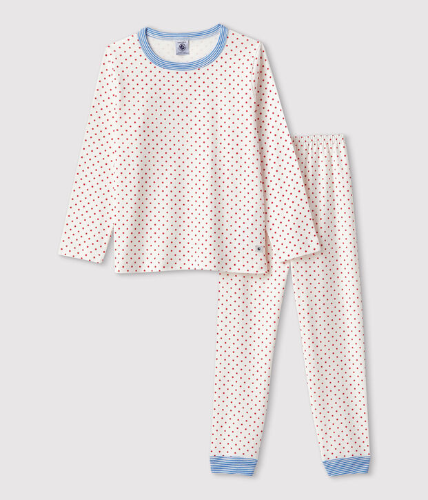 Kinderpyjama aus Bio-Baumwolle mit Muster weiss/rot