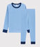 Kinderpyjama aus Rippstrick mit blauen Ringelstreifen für Jungen blau RUISSEAU/weiss MARSHMALLOW